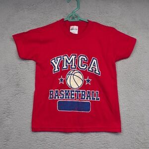 YMCA Shirt Youth S‎ Red Hanes Heavyweight Preshrunk Basketball Sport Graphic Tee